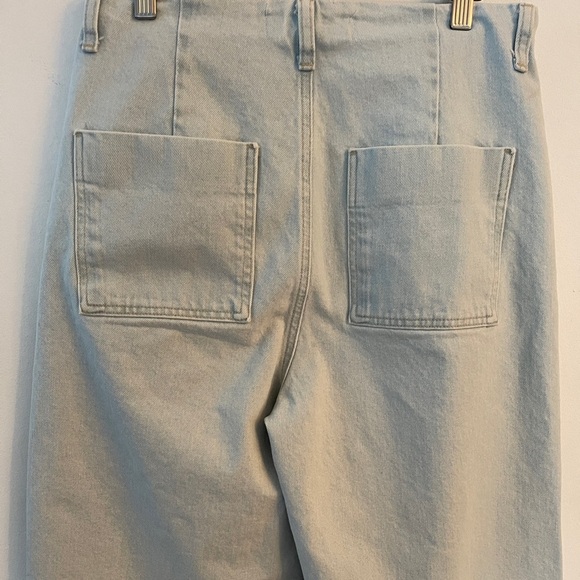 ZARA Light wash belted high rise cropped wide leg jeans size US 8 - Picture 4 of 6